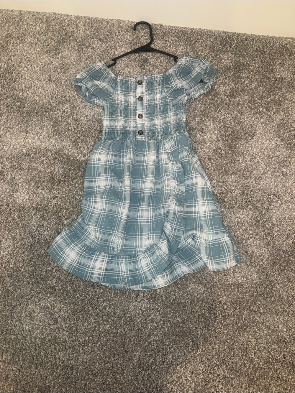 Girls' Blue Plaid Short-Sleeve Dress
